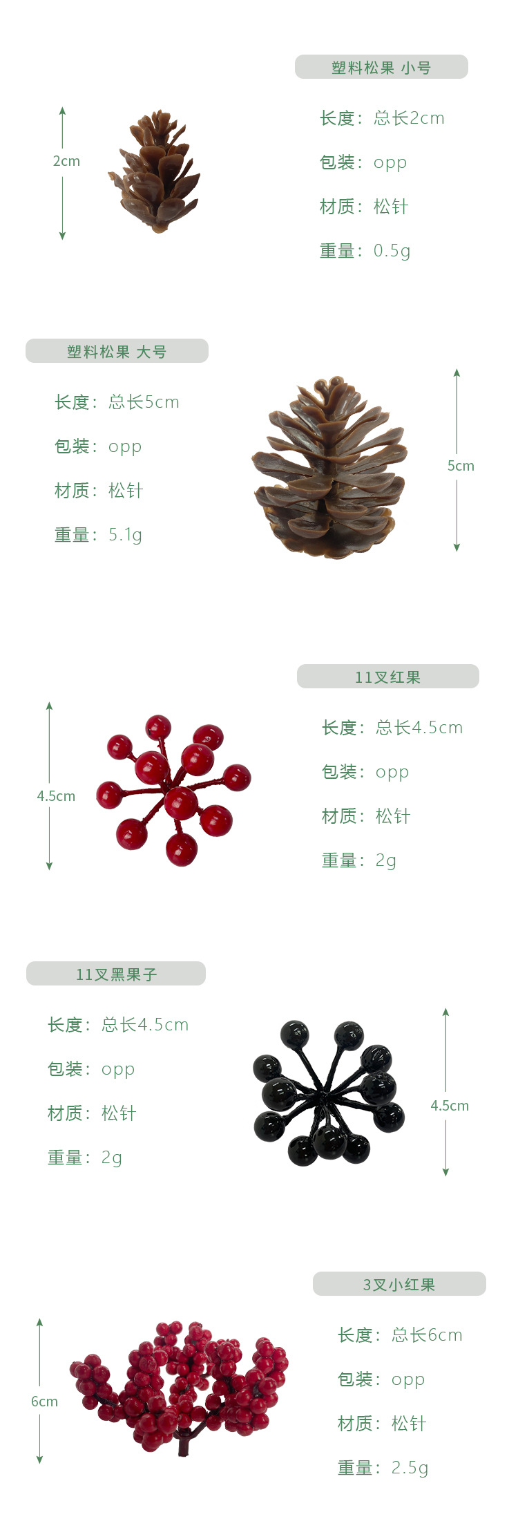 仿真植物装饰 亚马逊圣诞配件泡沫红果浆果塑料松果花环藤条装饰详情2