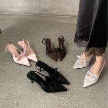 [不含税]2026春季新款蝴蝶结尖头后空高跟鞋细跟包头凉鞋女