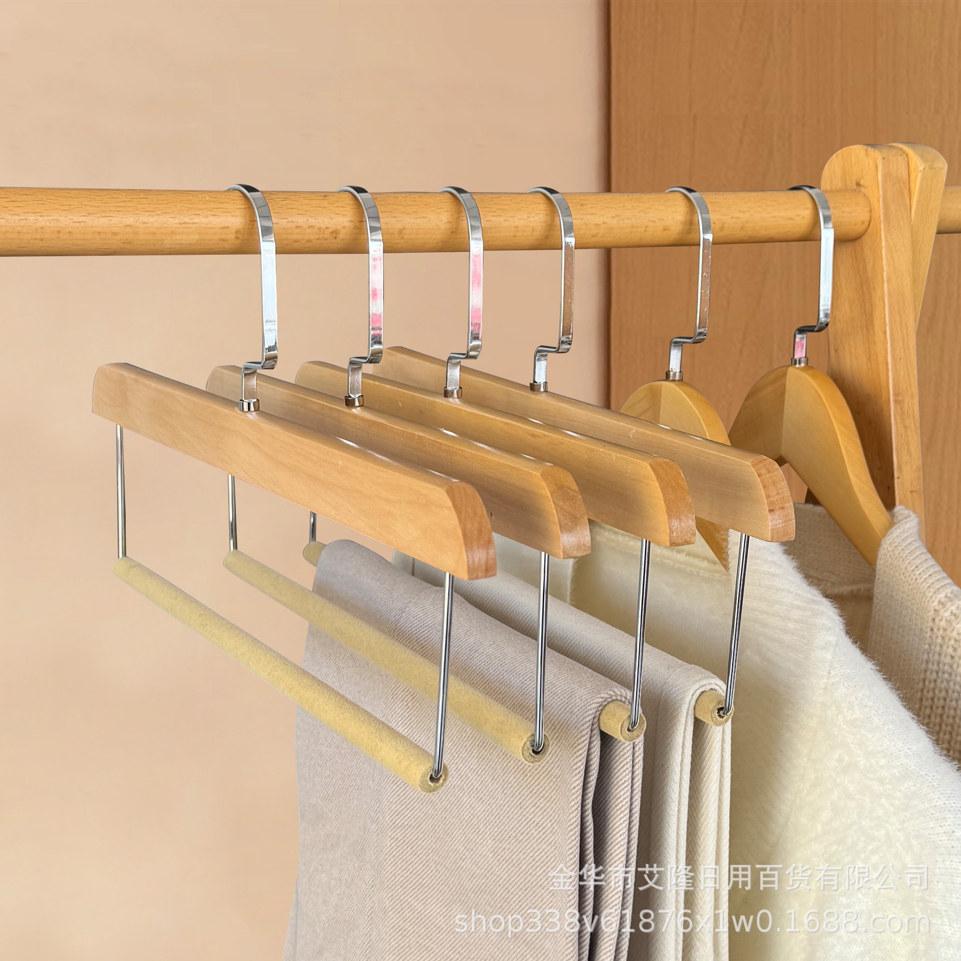 Pantalones de madera sólida, pantalones colgantes de flocado antideslizantes especiales, vestuario, ropa, tienda de ropa, hotel, armario, pantalones colgantes de madera