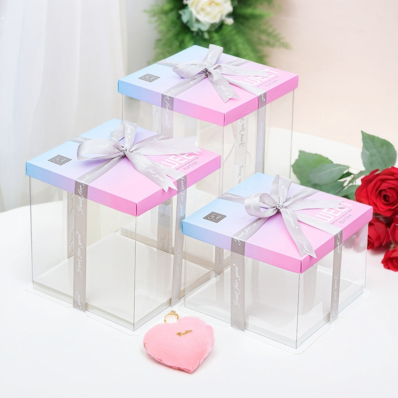 Caja de embalaje transparente caja de pastel de cumpleaños 6 6 6 8 8 10 12 pulgadas fondo engrosado simple y de doble capa elegante y simple