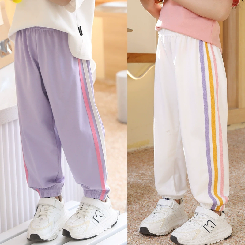 Повседневные брюки для девочек, свободные спортивные брюки, летние детские и детские штаны с защитой от комаров, летние тонкие и универсальные модели.