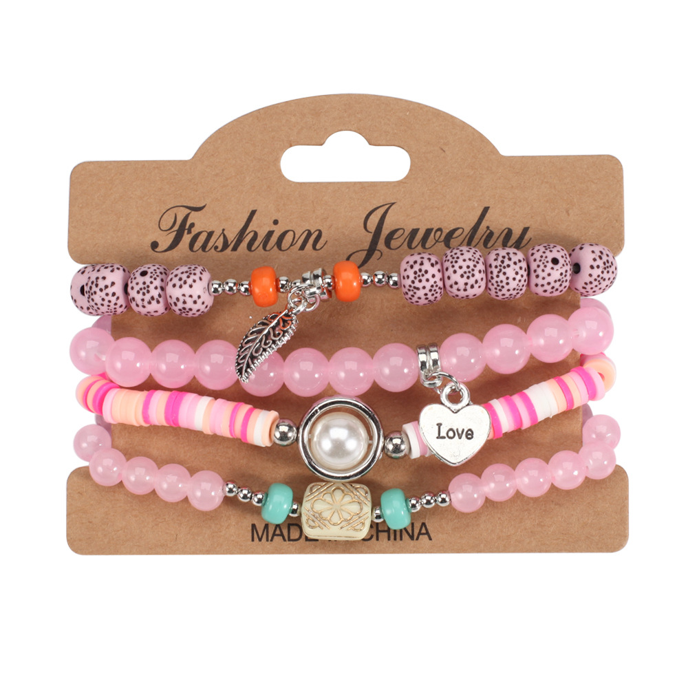 Women'S Gender Ethnic Style Geometric Letter Heart Shape Beaded Arylic Alloy Beaded Bracelets Wholesale