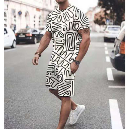 Comercio exterior europeo y americano nueva ropa de hombre traje 3D Amazon transfronteriza calle casual hombres pantalones cortos manga corta Camiseta cuello redondo
