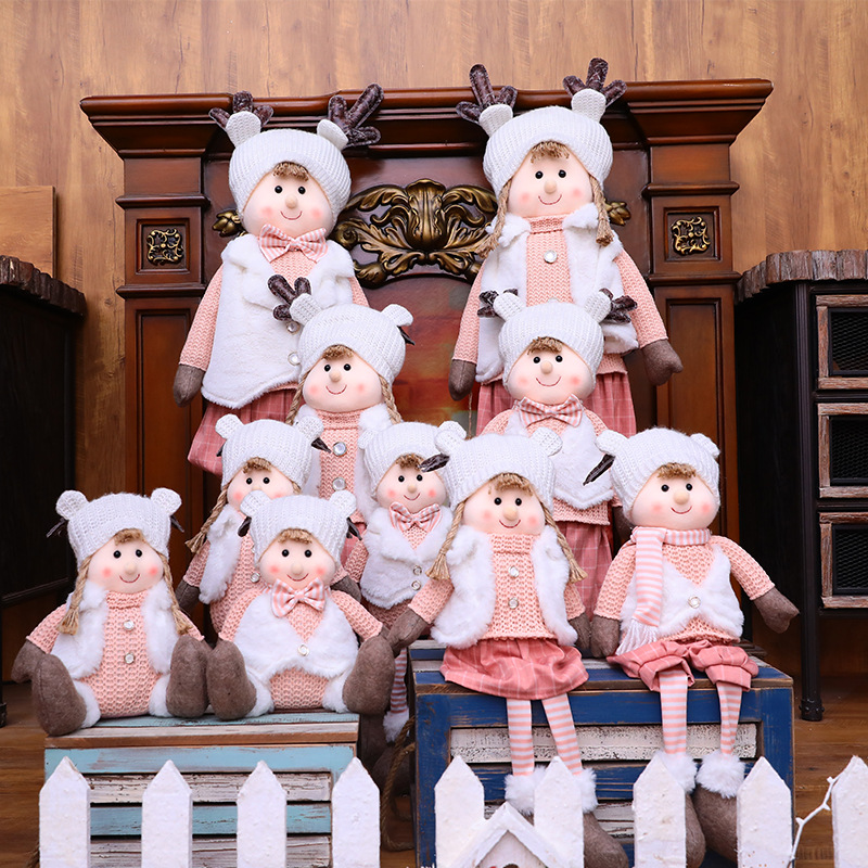 Adjustable Pink Snowman & Reindeer Christmas Figurine - Nordic Style Fabric Decor For Holiday Tabletop, Shelf & Window Display"_voghion.com