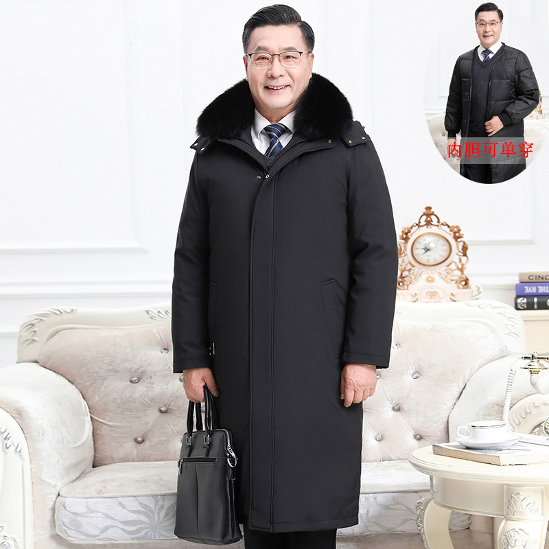 Large Size Removable Middle-aged and Elderly Down Jacket Men's Long Dad Clothes Thickened Over-the-Knee Living Noodles Grandpa Winter Clothes Large Size Removable Middle-aged and Elderly Down Jacket Men's Long Dad Clothes Thickened Over-the-Knee Living Noodles Grandpa Winter Clothes