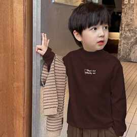 男女童秋冬装德绒中大童新款休闲潮流保暖内搭打底儿童半高领上衣