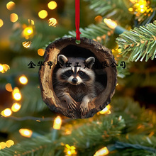 跨境新款猫头鹰浣熊圣诞装饰品圣诞树挂件平面打印亚克力小挂件