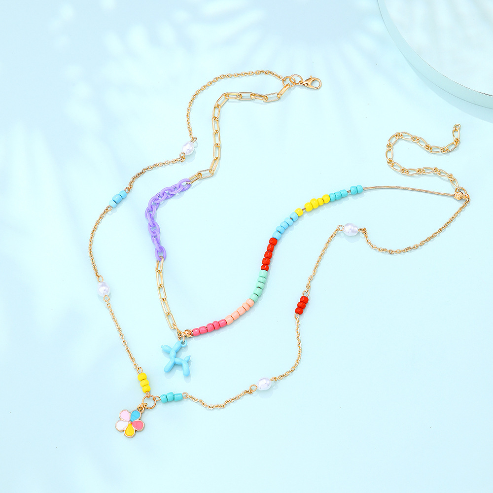 new fashion soft pottery flower necklace personality stitching color chain multilayer necklacepicture17