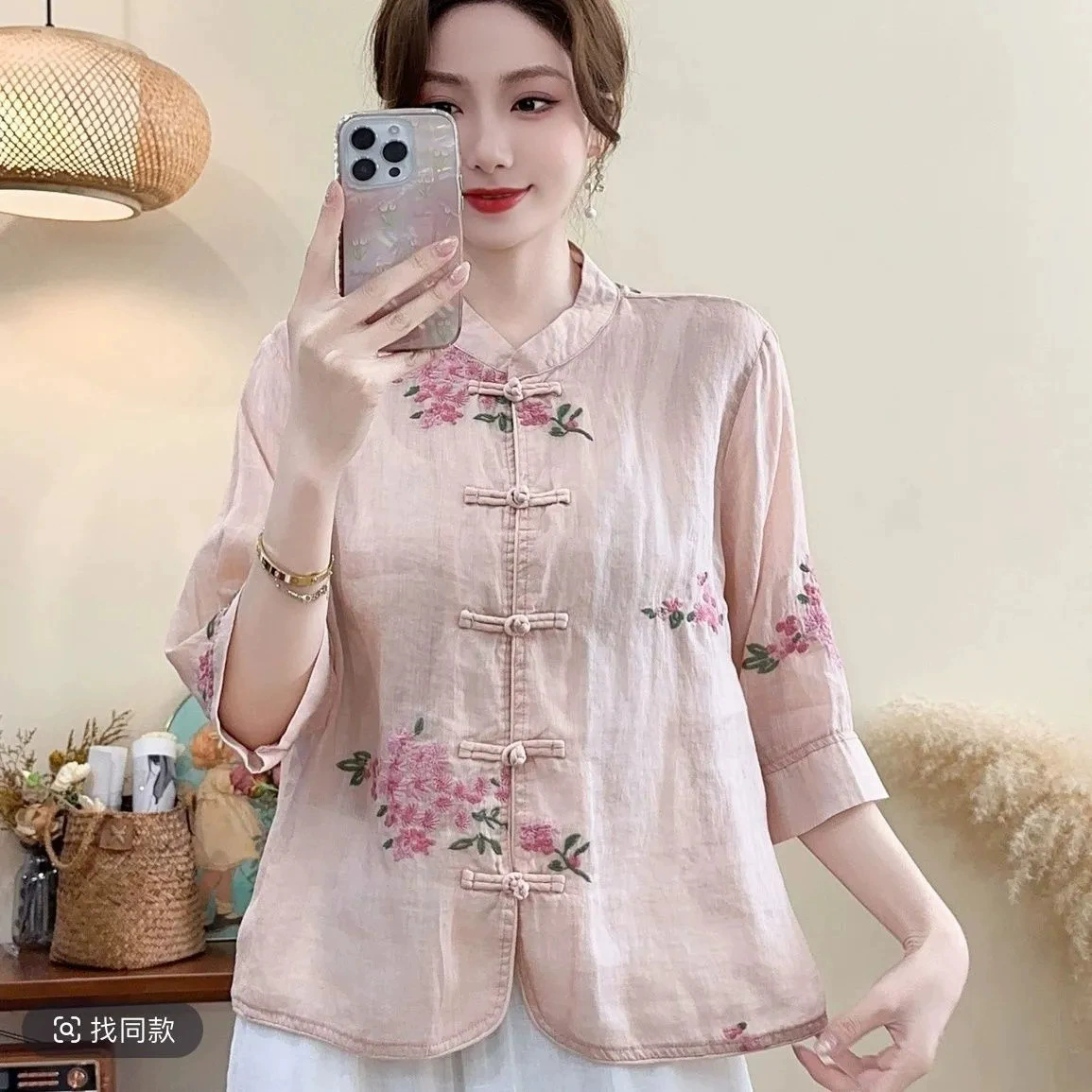 Новая рубашка в китайском стиле с вышивкой в ​​национальном стиле, весна-лето 2025, новый ретро-дизайн, элегантный костюм Тан с пуговицами, топ T, тренд