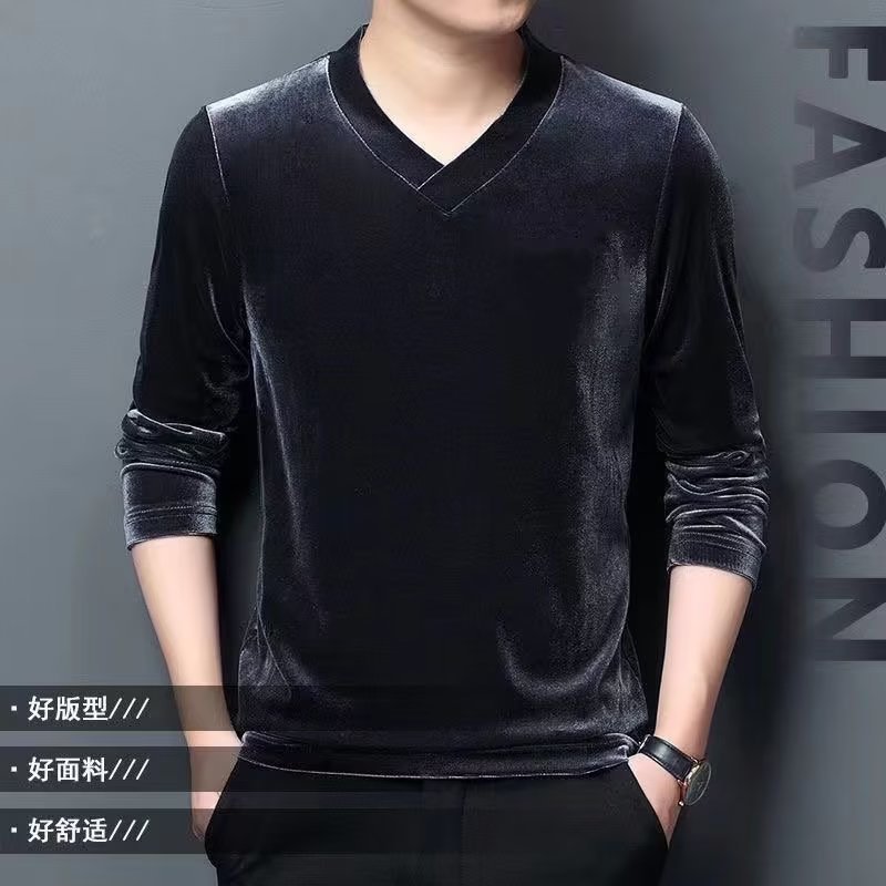 Fuente fabricante otoño e invierno suéter de terciopelo dorado tendencia ropa interior térmica de cuello medio alto camisa de fondo para hombres más engrosamiento de terciopelo
