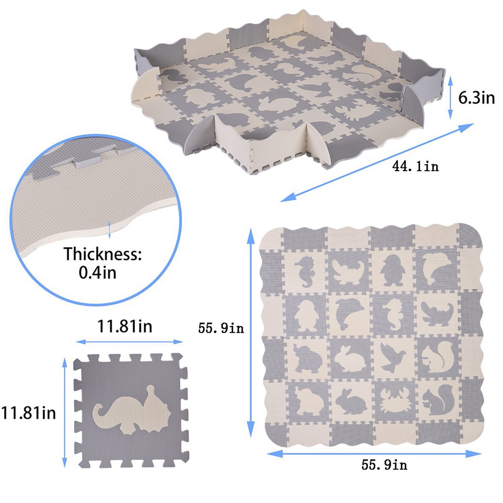 Infant crawling mat, modular happy baby fun mat, child crawling pad with border