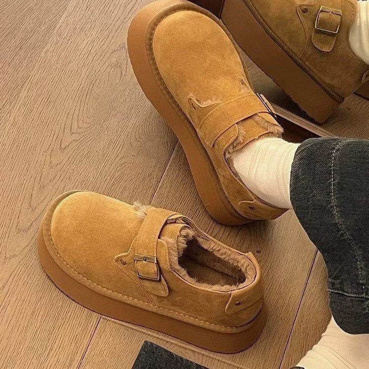 Женские обувь Birkenstock из бархата на зиму 2025, толстая подошва, мех внутри