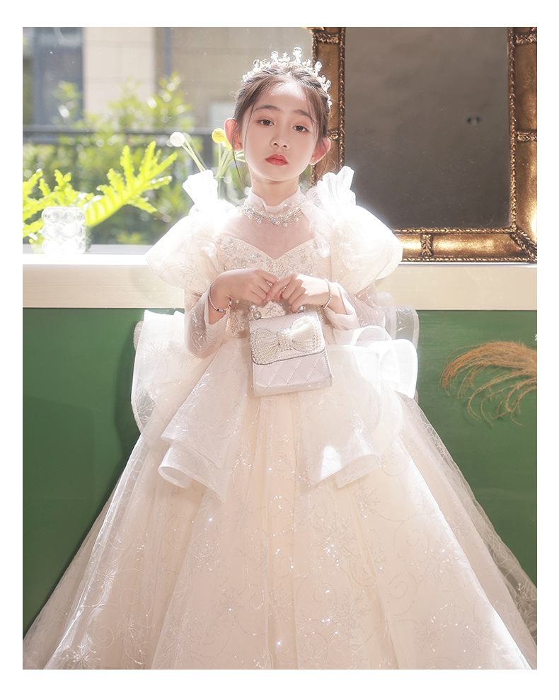 Mädchen Prinzessin Langarmkleid Für Hochzeit Und Feiern_voghion.com