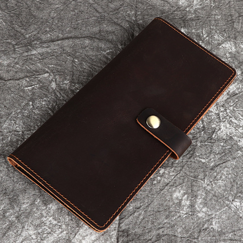 Amazon Imported Crazy Horse Leather Men's Wallet Long Genuine Calfskin Clasp Wallet Retro Simple