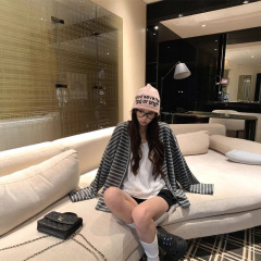 【工厂直销】 慵懒风撞色条纹气质宽松长袖外套女显瘦休闲上衣