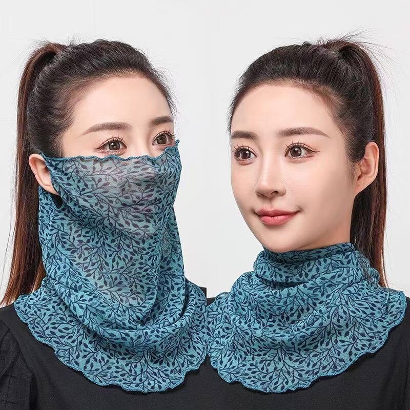 Sun Protection Veil, Summer Thin Silk Scarf for Women, Ice Silk Feeling Mask, Full Face Sunshade, Neck Cover, Ear-Hanging Neck Scarf, Outdoor Style