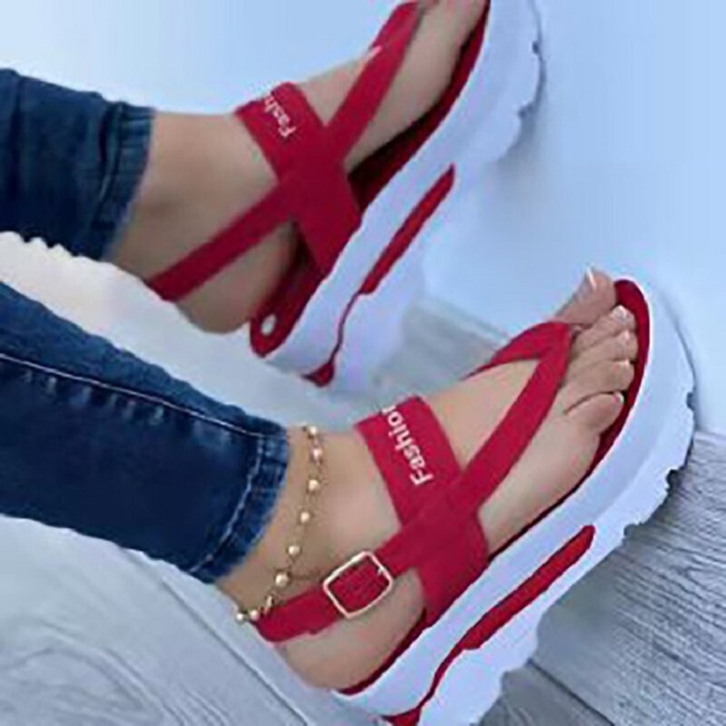 European and American Cross-Border New Foreign Trade Sandals for Women Autumn and Summer Women's Flip-Flops Thick-Soled Heightening Solid Color Casual Large Size Women's Shoes