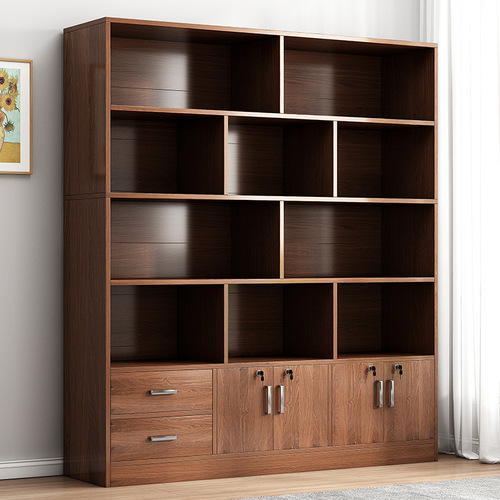 Bookcase floor-to-ceiling storage cabinet large-capacity storage cabinet wooden office file cabinet living room wall-mounted bookshelf