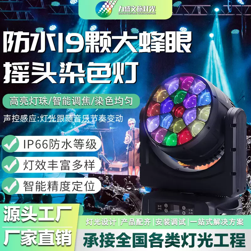 户外19颗大蜂眼灯Led防水染色灯景区文旅喷泉摇头灯帕灯灯光秀