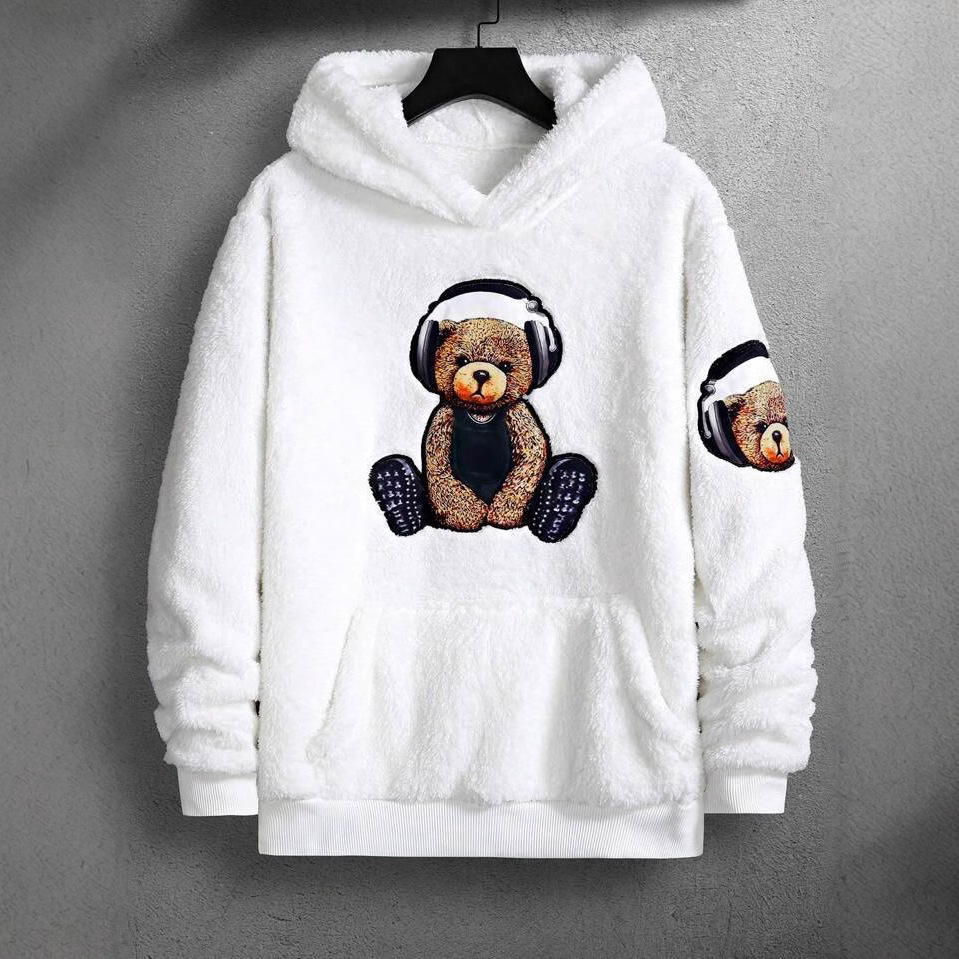 Men's Clothing Hooded Sweatshirt Bear Printed Furry Fashion Brand Jacket_voghion.com