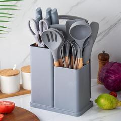 Silicone Kitchenware Set 19-Piece Knife Set with Knife Block Storage Bucket Kitchen Knives Straws Colorful Set