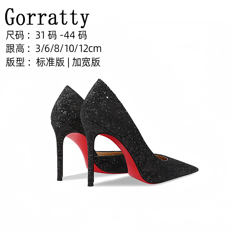 Fat Widened Sequins Red Bottom Empty Super High Heels Women's Stiletto Heel Fashion Sexy Full Diamond plus size Women's Shoes 41 to 44