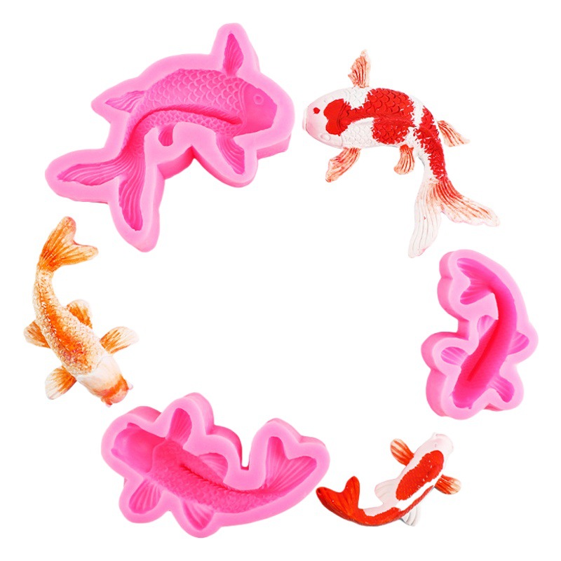 Grande y pequeño molde de silicona de carpa de chocolate para hornear decoración molde para hornear DIY Goldfish cake molde jalea fondant herramienta