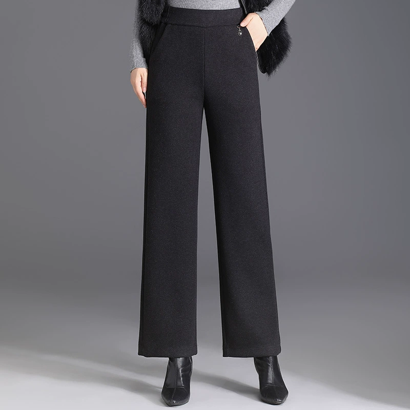 Ацетат кашемировые мамы широкие брюки для женщин 2024 осень и зима новые модные прямые брюки с высокой талией узкая версия повседневных брюк