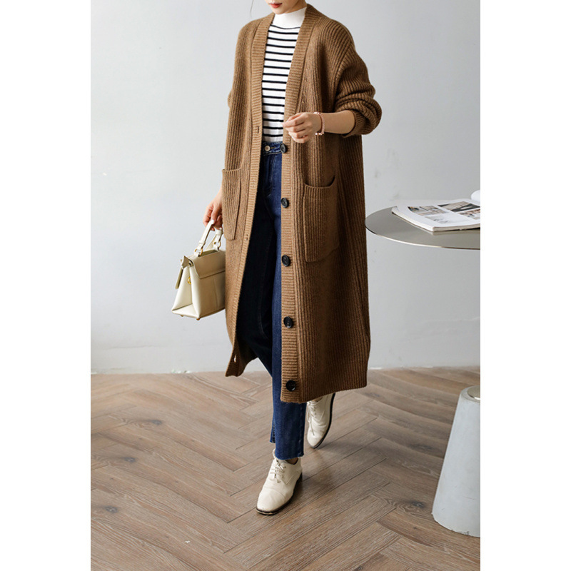 Japón ligero de lujo relajado estilo largo de punto de cachemira chaqueta de ropa de mujer otoño invierno retro suelto grueso exterior