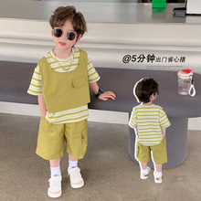 童装男童套装24夏季新款韩版中小童假两件宽松痞帅气儿童短袖夏装