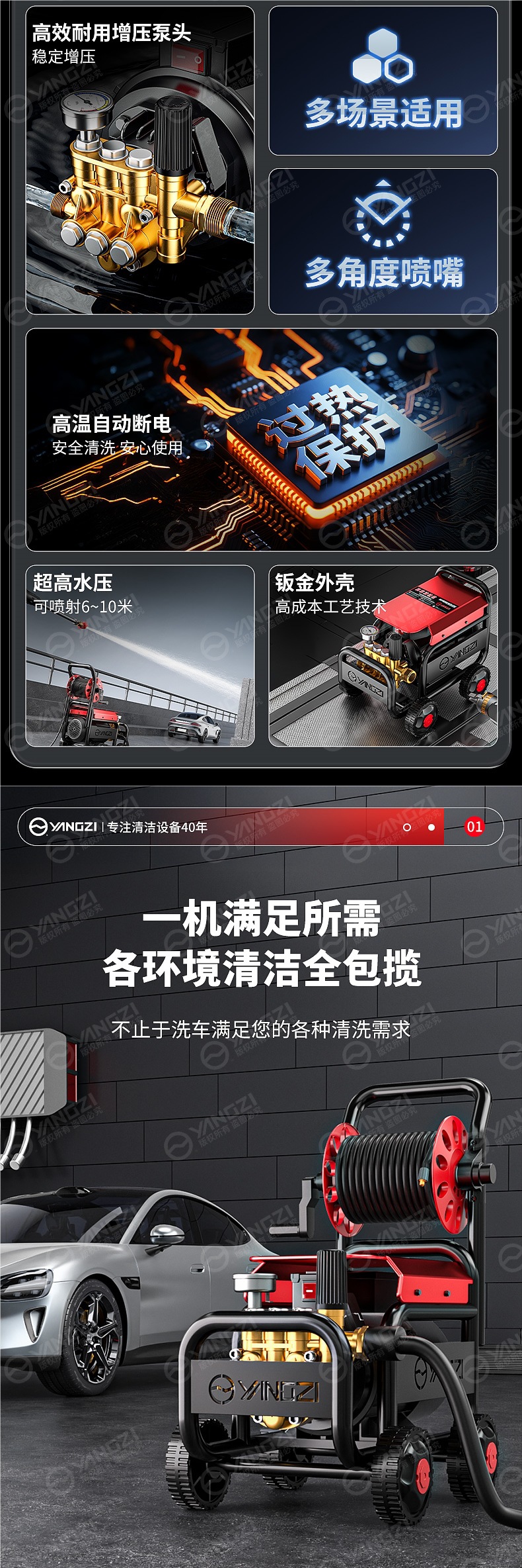 Yangzi car washer high pressure water gun 220v