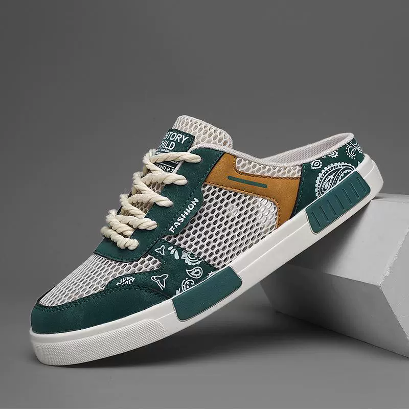 Мужские летние кроссовки нового дизайна, дышащие, из сетчатой ткани, повседневные, модные, с открытым носком, полузакрытые, спортивные.