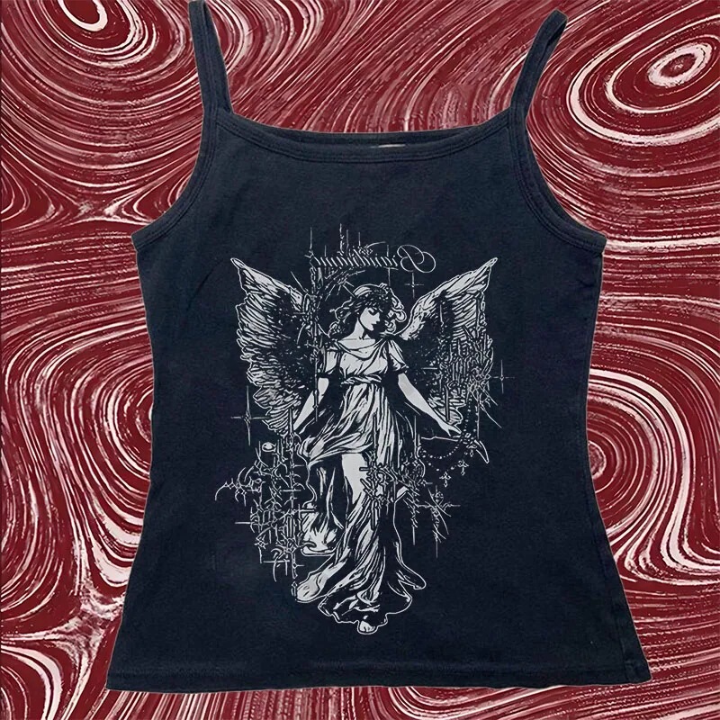 Qi Duo Cross-Border Fashion Punk Emo Girl Y2K Style Gothic Top Women's Short Sexy Casual Camisole Inner Wear