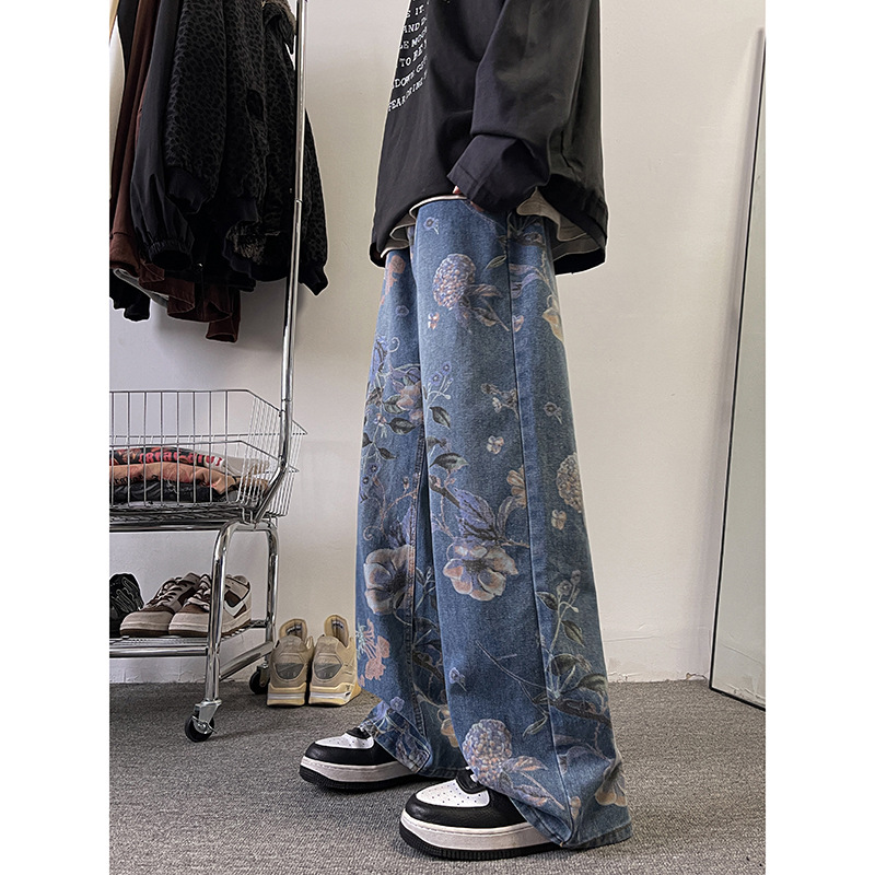 Vaqueros Graffiti para hombre, primavera 2025, estilo urbano hip-hop, holgados, de pierna recta, de diseñador, pantalones modernos de alta costura