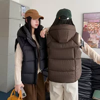 Женский короткий хлопковый жилет с капюшоном, утолщенный, без рукавов, в корейском стиле, осенняя новинка 2025 года, трансграничная торговля.