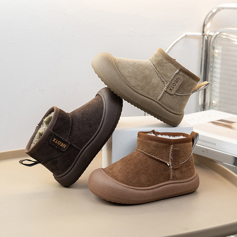 New Simple 2025 Children's Cotton Shoes Non-Slip Fleece-Lined Little Boys' Snow Boots Thickeneded Winter Short Boots Children's Shoes for Women