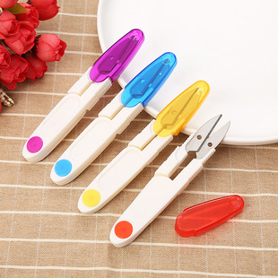 Cross-Stitch Small Scissors, Transparent Covered Thread Scissors, Safety Sewing Scissors, Household U-Shaped Plastic Spring Yarn Scissors Wholesale