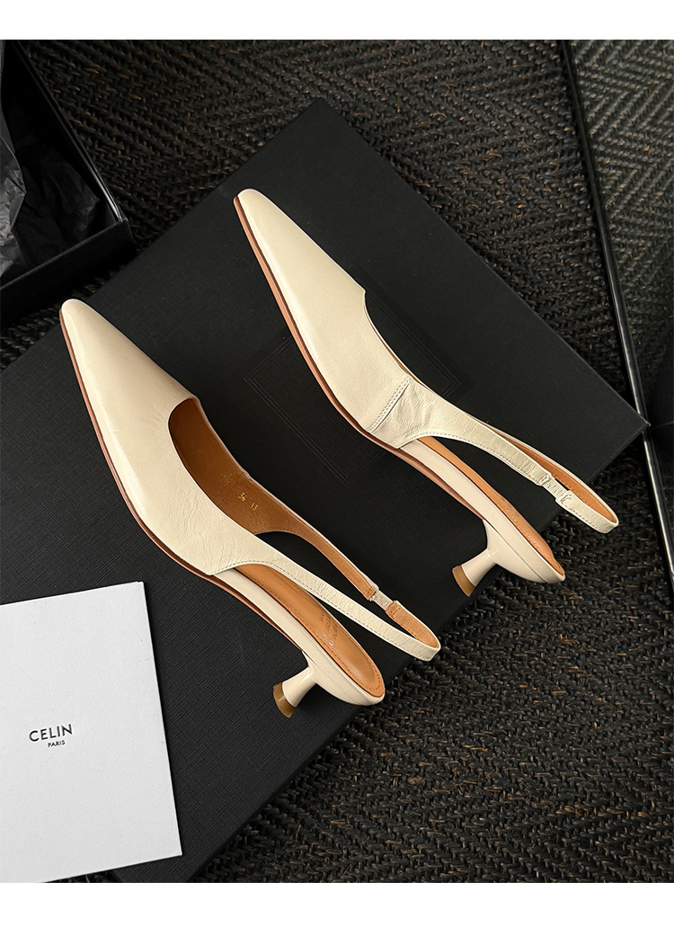 Sandal cao gót nữ mũi nhọn quai hậu dây khóa, gót nhọn 9 cm — đen chi tiết 34