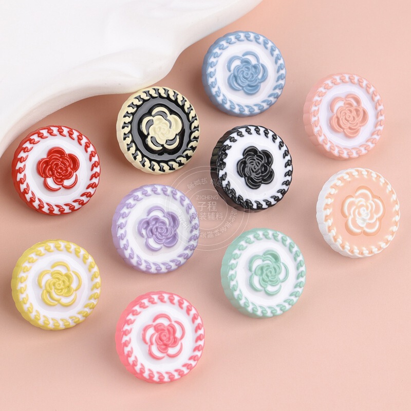Colorful Round Lace High-Footed Buttons with Creative Rose Embossed Decoration for Children's Sweater and Coat Placket Colorful Round Lace High-Footed Buttons with Creative Rose Embossed Decoration for Children's Sweater and Coat Placket