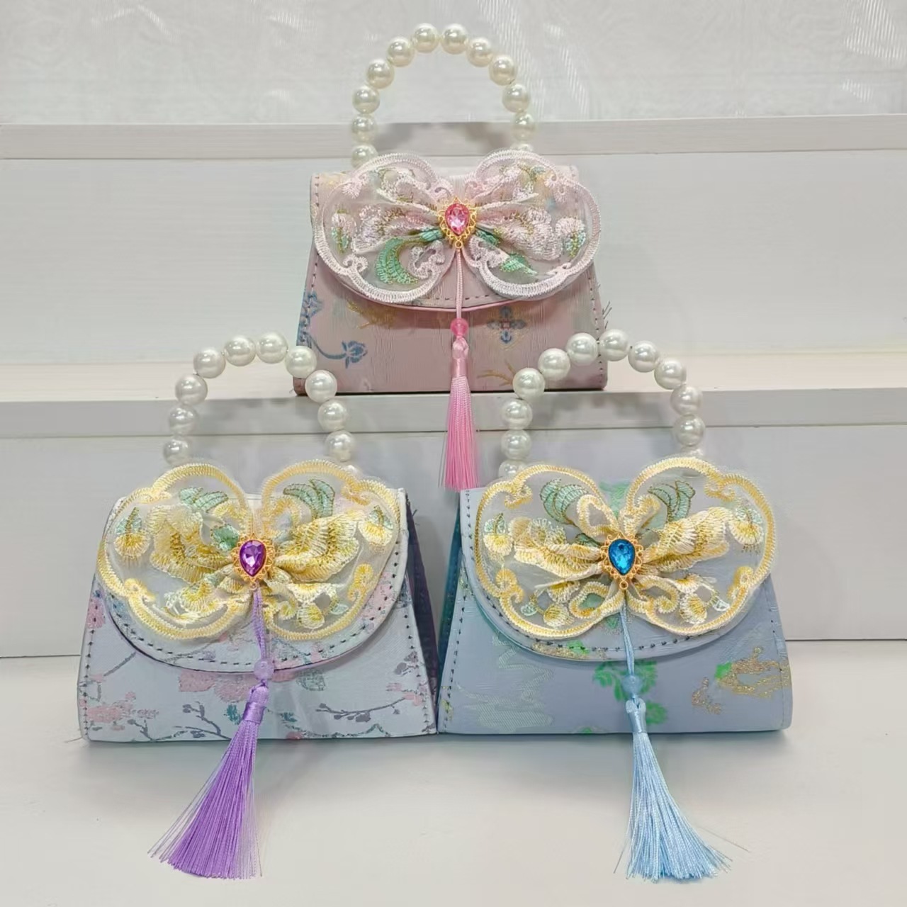 Bolsos de perlas de arco de estilo nacional bolsos de princesa bolsos de cinturón cadenas antiguas bolsas de accesorios para niños bolsos regalos para chicas