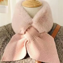 韩版仿毛毛绒獭兔毛围巾秋冬季百搭交叉加厚保暖毛领子围脖套头