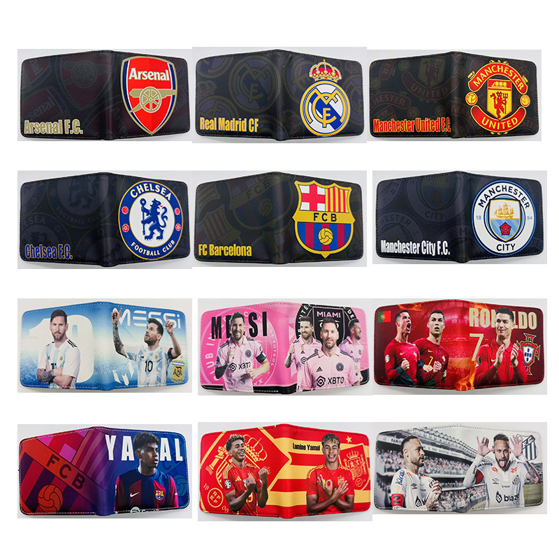 New World Football Club Short Wallet Ronaldo Messi Character Color Printed Folding Coin Purse Card Holder
