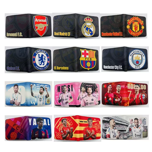 New World Football Club Short Wallet Ronaldo Messi Character Color Printed Folding Coin Purse Card Holder