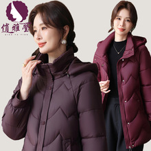 妈妈冬装棉服中长款连帽大衣新款中老年女士冬季加厚大码棉衣外套