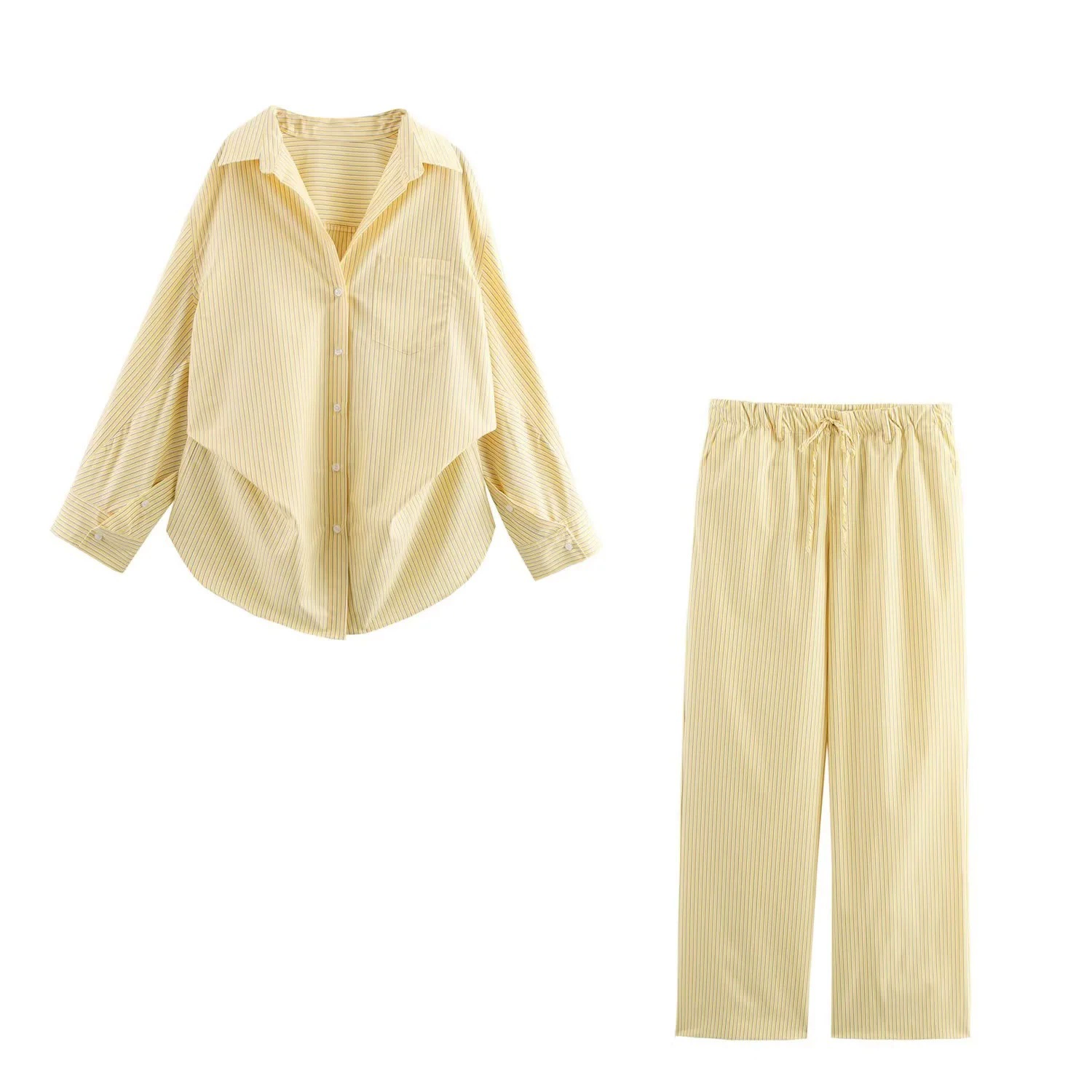 Трансграничная европейская и американская женская одежда AliExpress INS взрывная модная повседневная свободная рубашка из шелка брюки набор