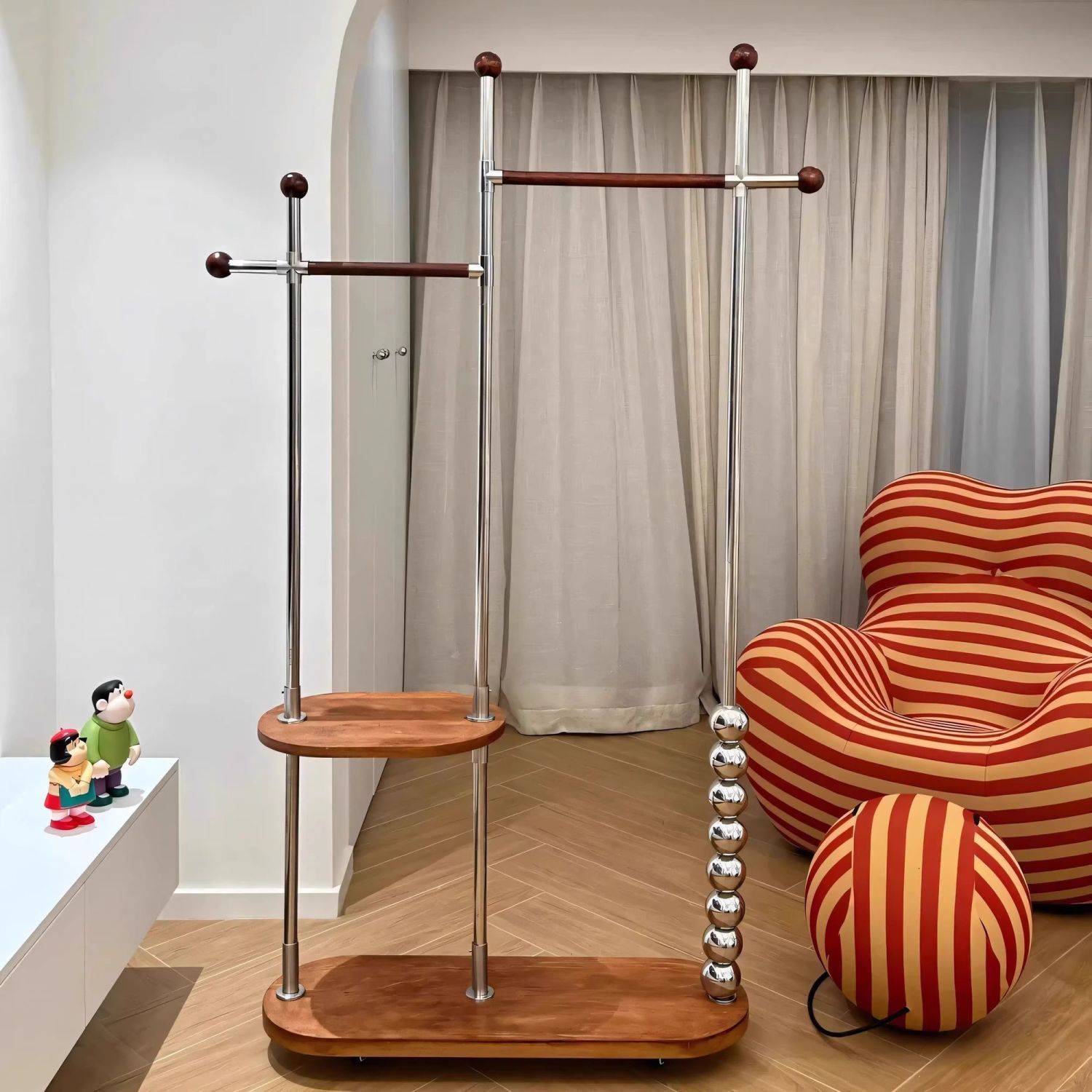 Household Stainless Steel Clothes Hanger, Second-Hand Floor-Standing Coat Rack with Wheels, Mobile Multi-Functional Clothes Exhibition Hall Storage Rack