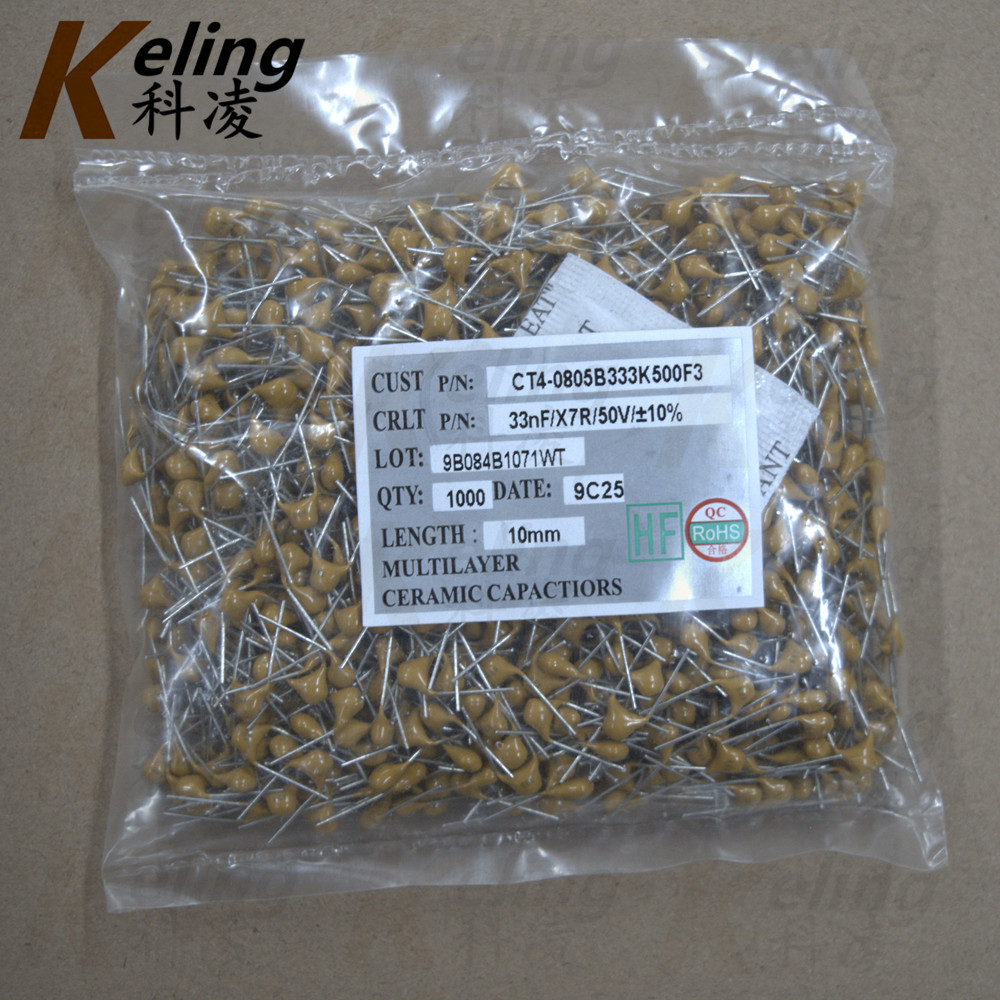 独石电容 CT4电容器 50V333K 33NF 0.033UF 10% 脚距5.08 1袋1000