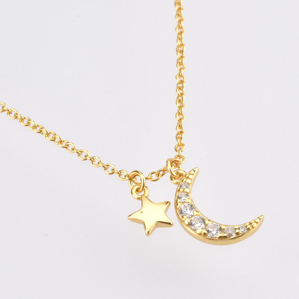 925 Sterling Silver Pendant Material Zircon Inlay Material 925 Sterling Silver Zircon Plating Inlay Star Moon Pendant Necklace