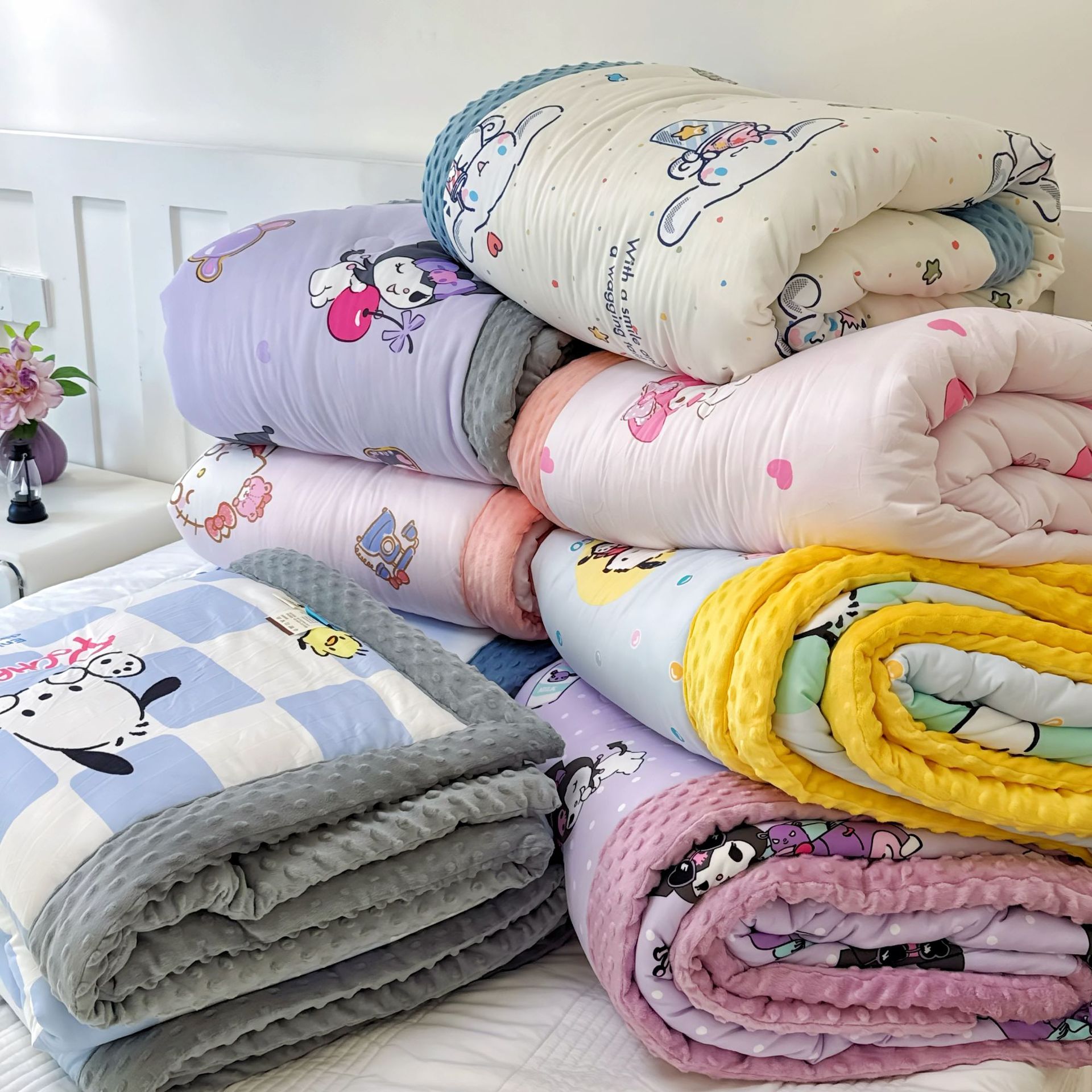 Sanrio Maternal and Infant Grade Knitted Cotton Bean Quilt Kidsren's Dormitory Bean Quilt Cartoon Quilt Machine Washable Fiber Quilt Core