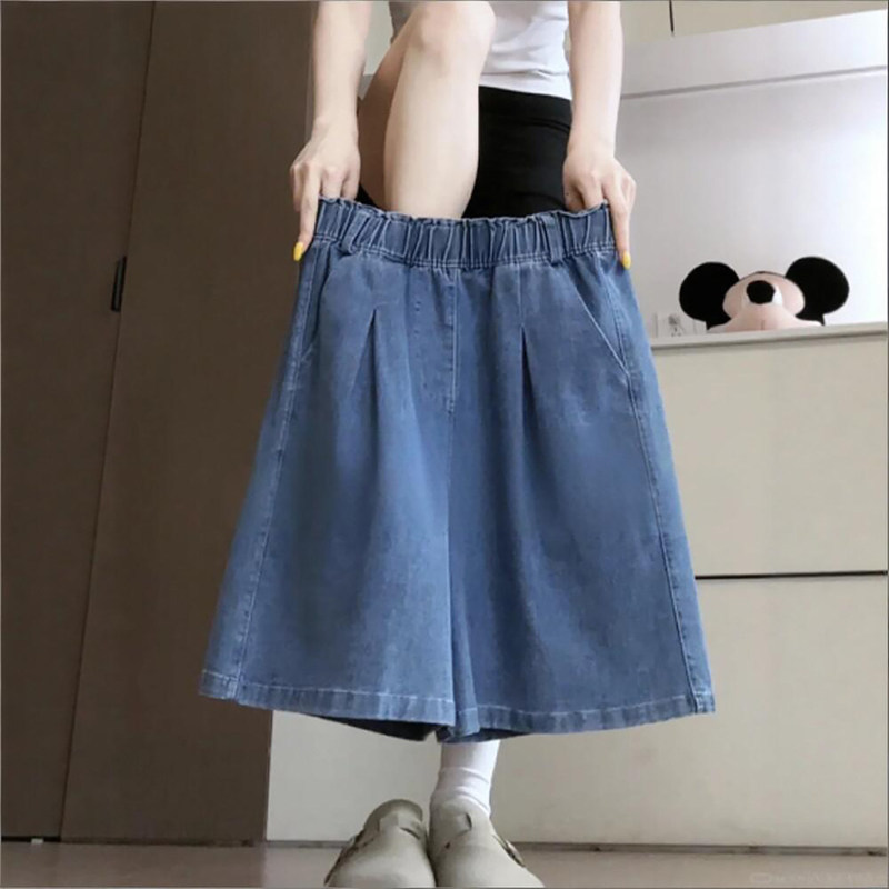 Tencel Denim Shorts for Women, Summer Thin Style, Loose Fit, Plus Size, Elastic Waist, Wide-Leg, Petite, Ice Silk, Knee-Length Shorts Tencel Denim Shorts for Women, Summer Thin Style, Loose Fit, Plus Size, Elastic Waist, Wide-Leg, Petite, Ice Silk, Knee-Length Shorts
